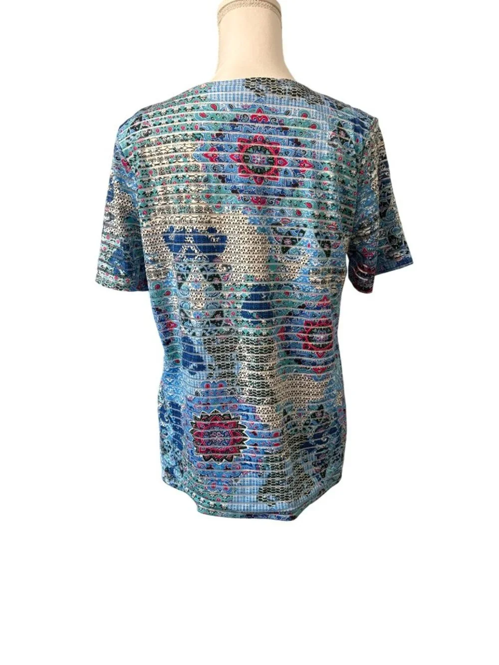 Cathy Daniels Bohemian Multicolor Classic Cottage Short-Sleeve Blouse Womens M - Picture 3 of 9